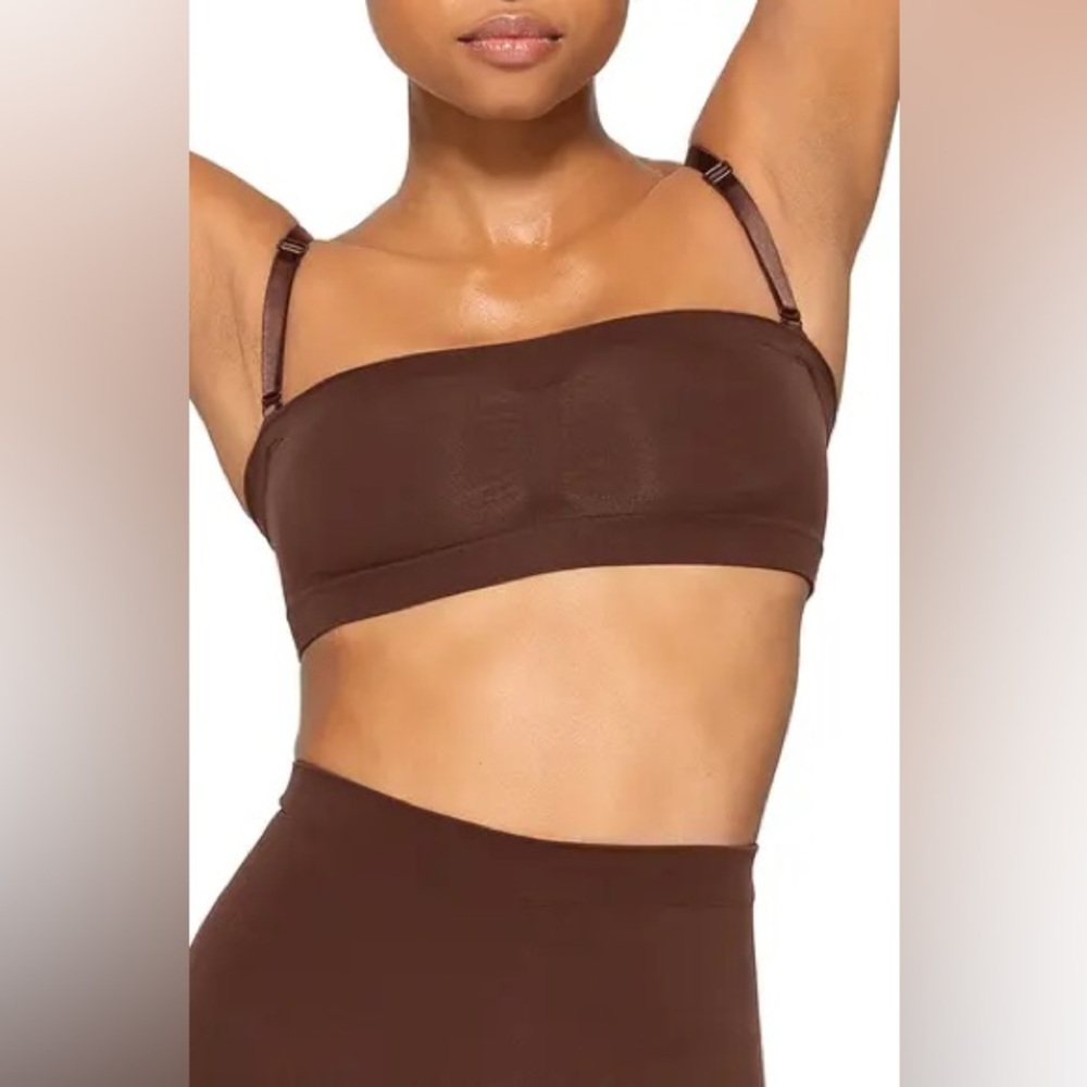 SKIMS XS Brown Bandeau Intimate Garment Adjustable Straps Seamless Design